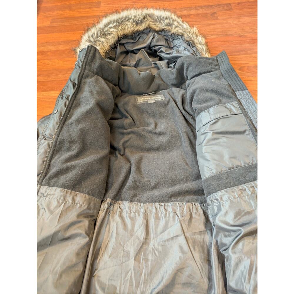 Eddie Bauer Womens 2X Long Down Puffer Coat Black Hooded Faux Fur Winter Parka - Picture 5 of 11
